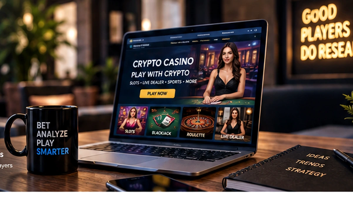 Editorial photo illustration of cryptocurrency casino research